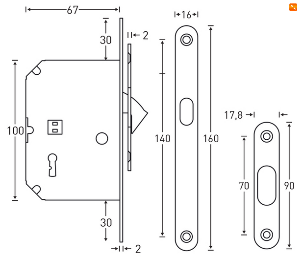 Zamek hakowy Klucz złoty mosiądz okrągły do drzwi przesuwnych - obrazek 2