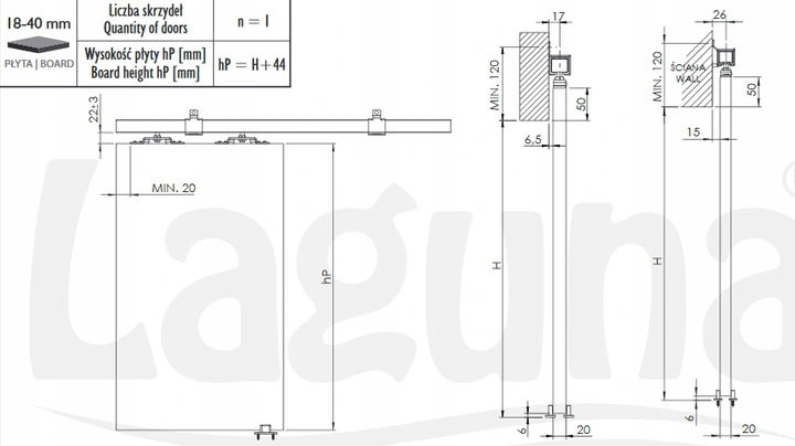 System przesuwny 250cm Standard Laguna do 100kg - obrazek 3