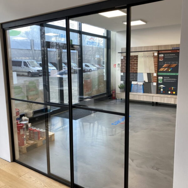 Wall glass dwuskrzydłowy ścianka szklana loft szklana ściana