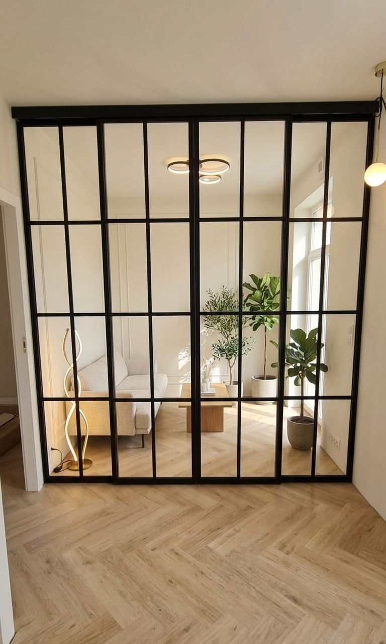 Wall glass czteroskrzydłowy ścianka szklana loft szklana ściana