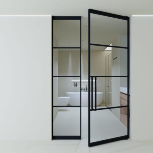 Szklana ścianka Loft INDUSTRIAL rozwierana dwuskrzydłowa 2000mm x 2500mm z antabą