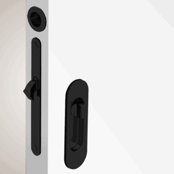 Zamek hakowy wc czarny mat owalny do drzwi przesuwnych