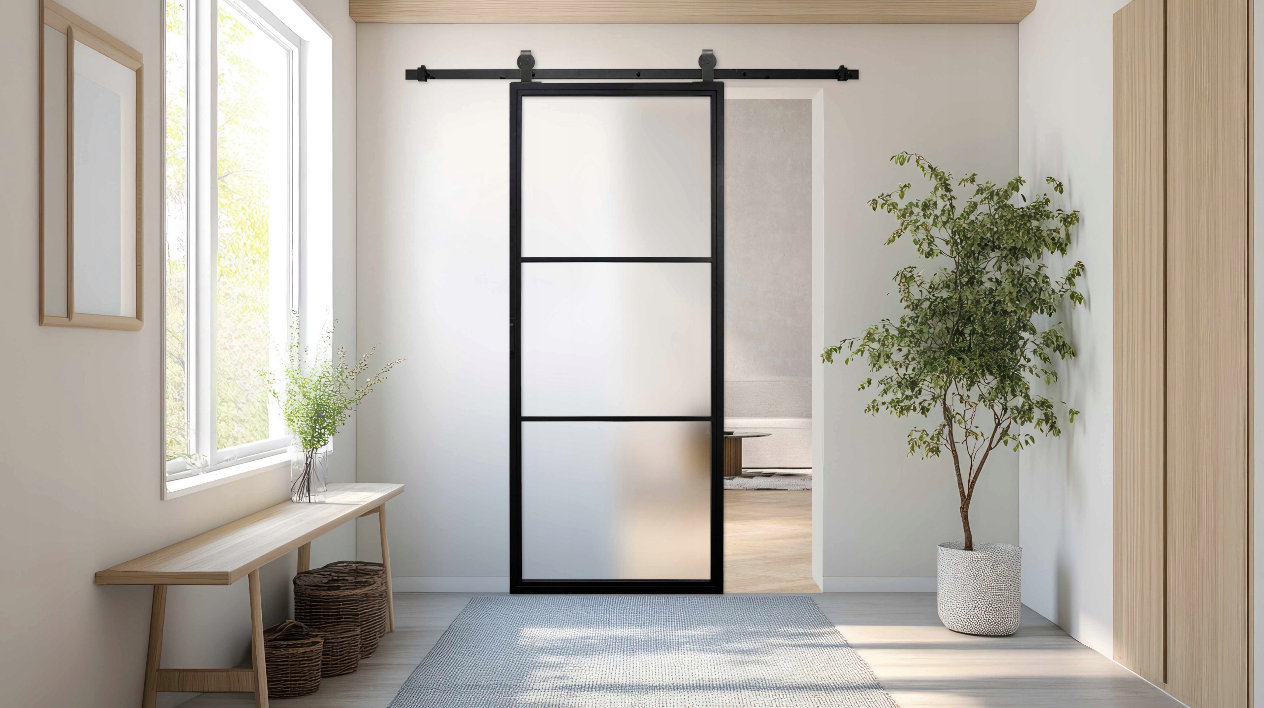 Drzwi stalowe przesuwne loft slim 3S komplet z systemem przesuwnym i szkłem 90 - obrazek 2