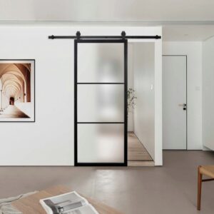 Drzwi stalowe przesuwne loft slim 3S komplet z systemem przesuwnym i szkłem 90