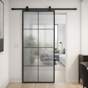 Drzwi przesuwne 90 Loft 8S szronione mleczne szklane stal szyba od ręki + system