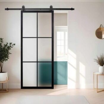 Drzwi-przesuwne-90-Loft-6S-KRATKA-szklo-mleczne-system-przesuwny-komplet-Kolor-wykonczenia-czarne