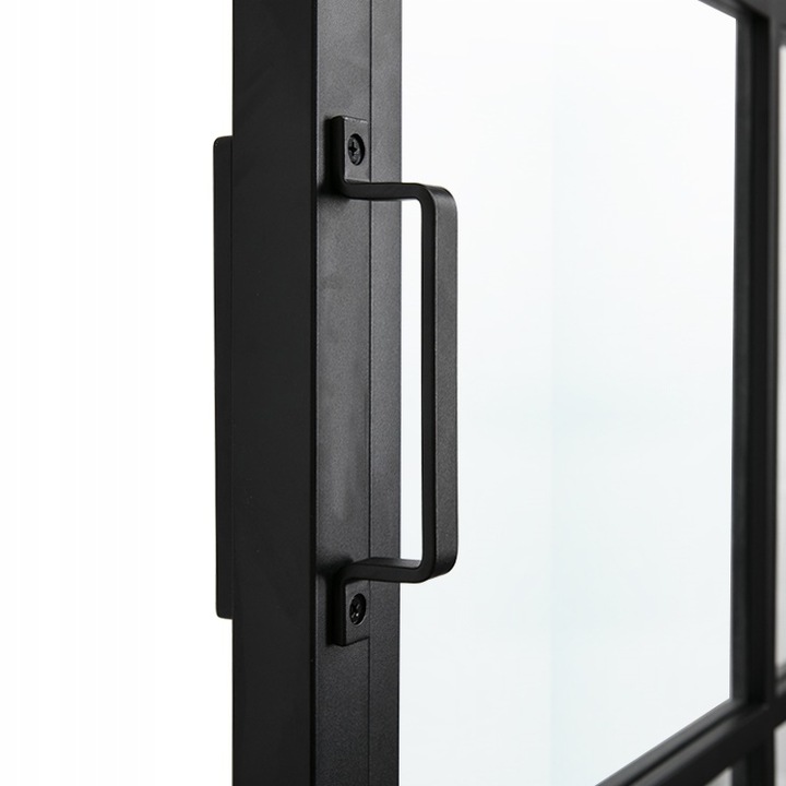 Drzwi stalowe przesuwne loft slim kratka 6S komplet z systemem przesuwnym i szkłem 90 - obrazek 3