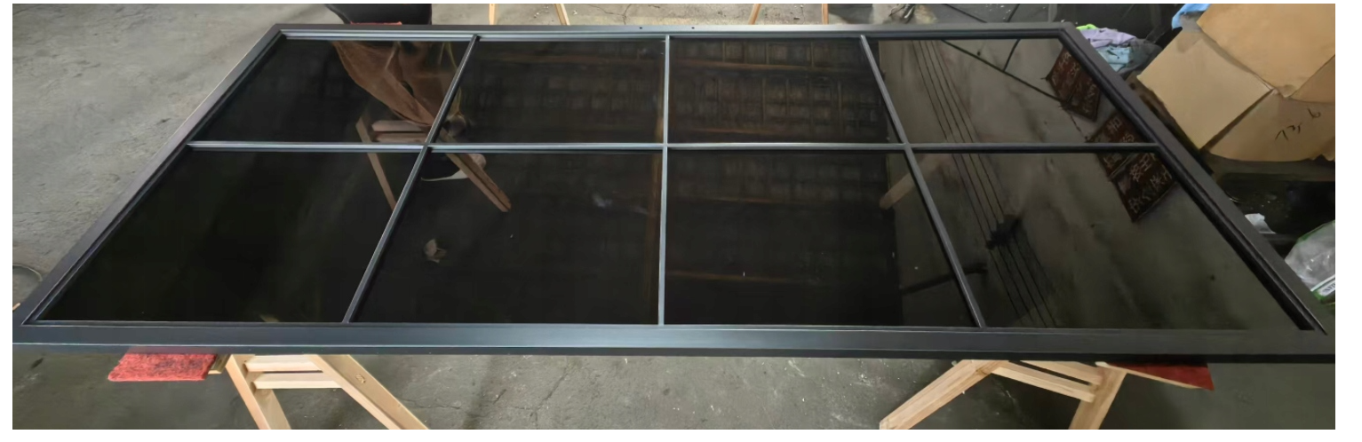 Drzwi stalowe przesuwne Czarne Szkło 8s komplet z systemem przesuwnym i szkłem 90- KOMPLET - obrazek 4