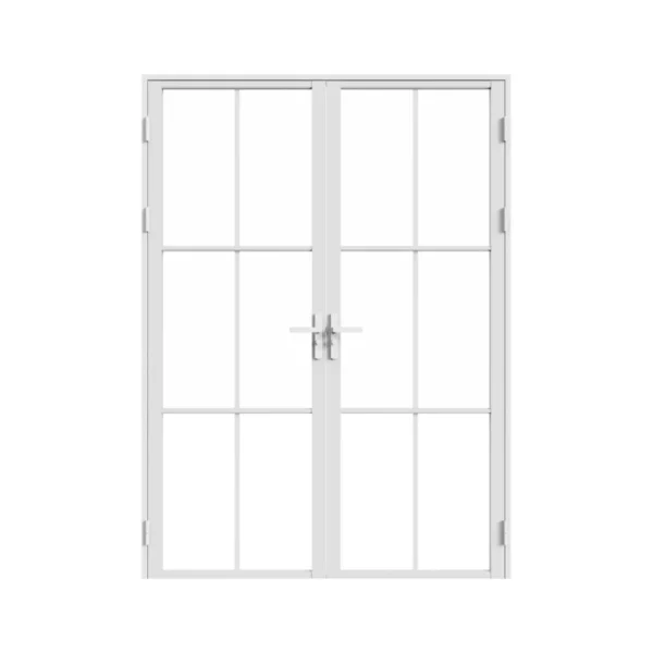 Drzwi rozwierne dwuskrzydłowe z ościeżnicą białe kratka loft slim oszklone 160cm szkło hartowane