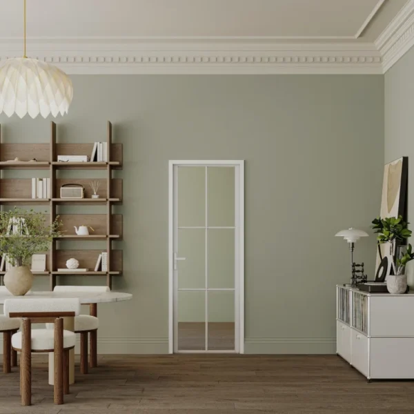 Drzwi Rozwierne Aluminium Slim szkło hartowane loft Komplet z ościeżnicą 70 73cm białe kratka