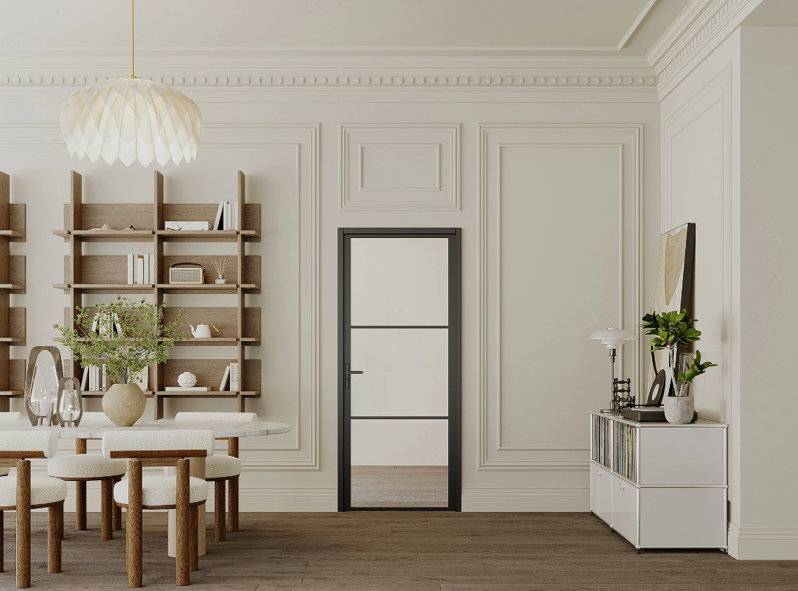Drzwi Rozwierne 3s Aluminium Slim szkło hartowane loft Komplet z ościeżnicą 73 70