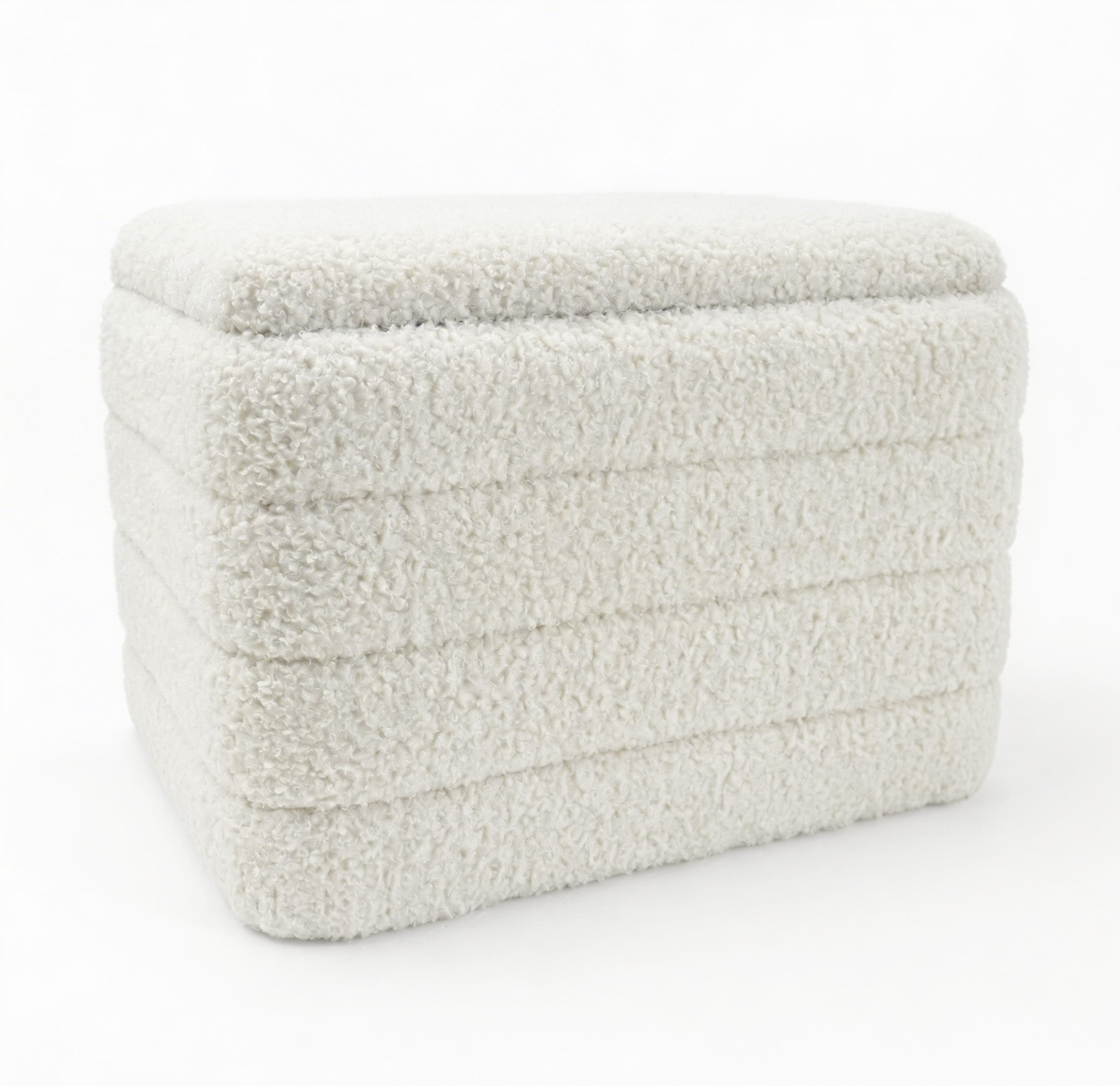 Pufa tapicerowana boucle kremowa biała beż 43x37x33cm otwierana baranek - obrazek 2
