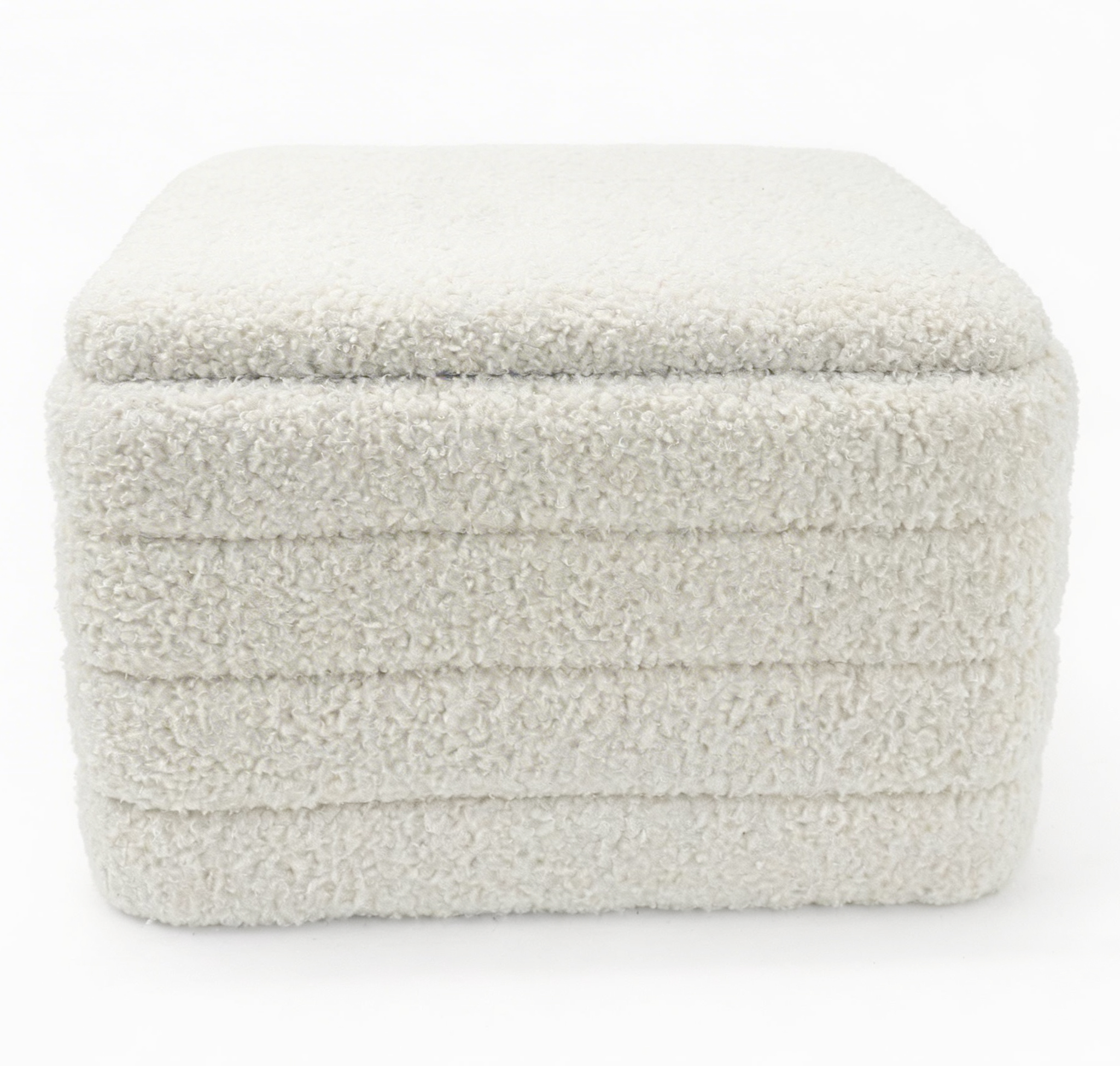 Pufa tapicerowana boucle kremowa biała beż 43x37x33cm otwierana baranek - obrazek 3