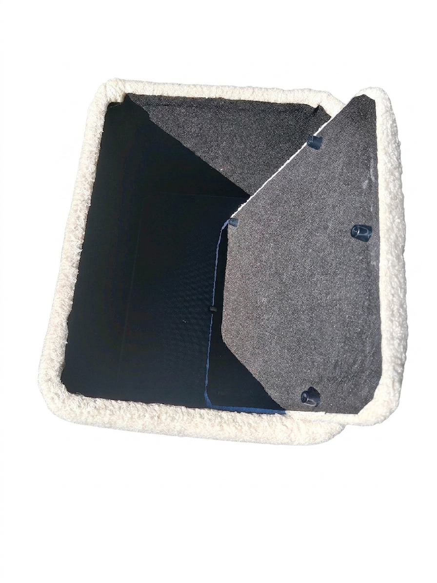 Pufa tapicerowana boucle kremowa biała beż 43x37x33cm otwierana baranek - obrazek 4