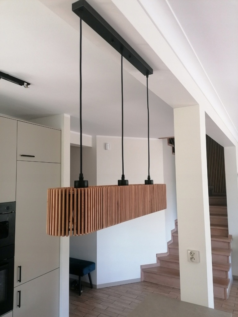 Nowoczesna Lampa SUFITOWA DŁUGA wisząca dębowa lamele loft 80cm - obrazek 3