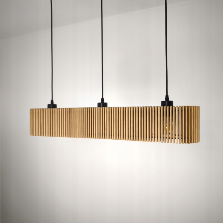 Nowoczesna Lampa SUFITOWA DŁUGA wisząca dębowa lamele loft 80cm - obrazek 2
